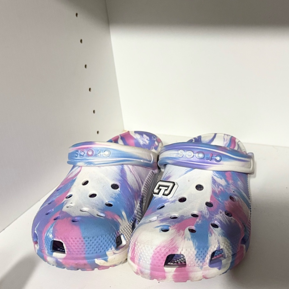 CROCS Pink and Blue Slippers with Iridescent Finish